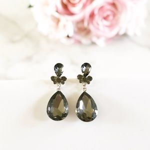 Crystal Black Teardrop Dangling Earrings